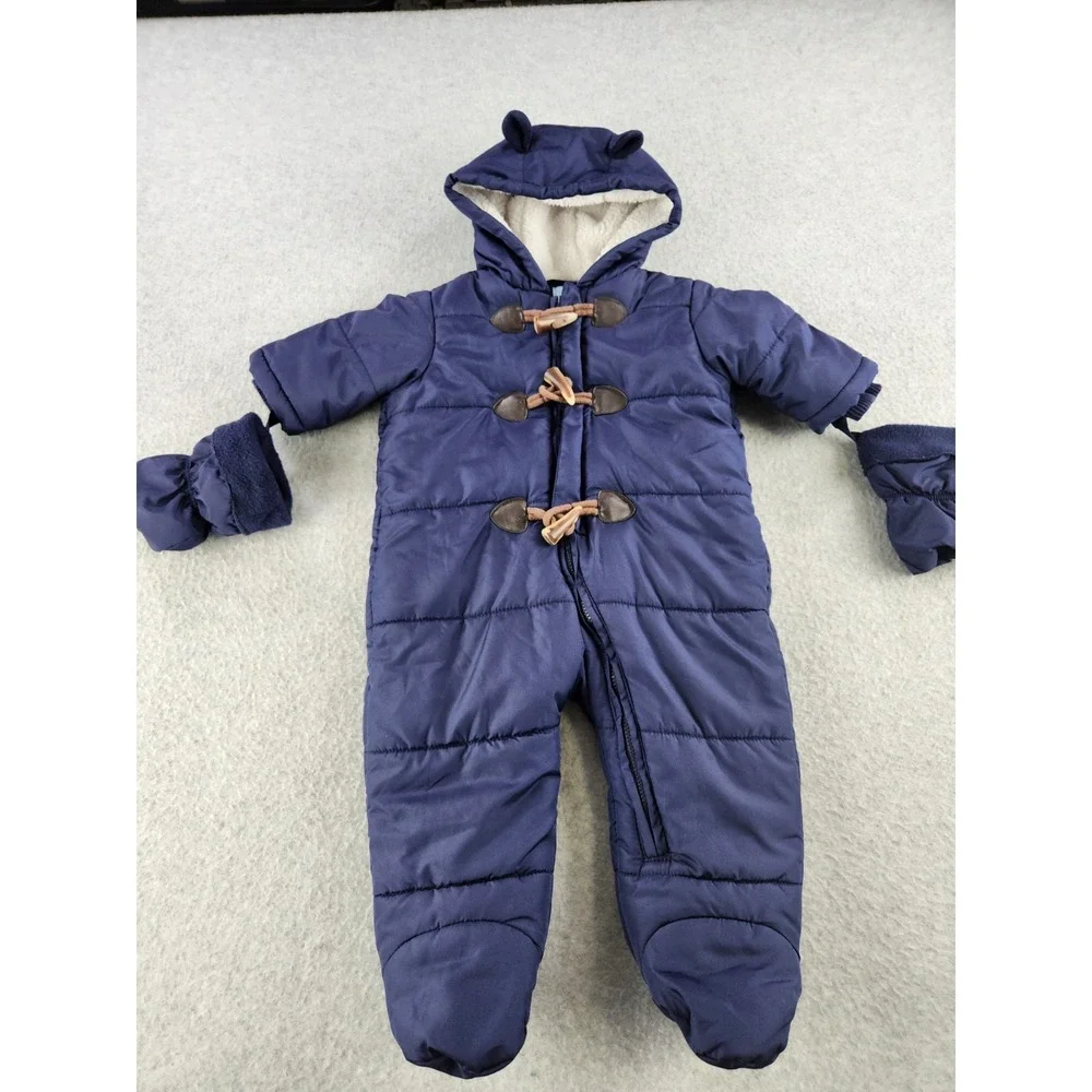 Children's‎ Place Baby Snowsuit One Piece Fleece Lined Hooded Zip Mittens 6-9 M